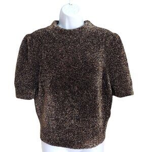 Kate Spade Womens Short Cap Sleeve Sparkly Glitter Mock Neck Top M